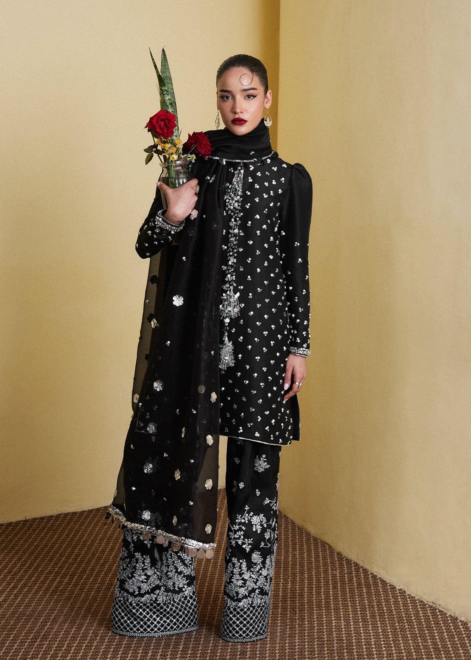 Hussain Rehar | SS Luxury Pret 25 | Kiara L Black Pure Raw Silk