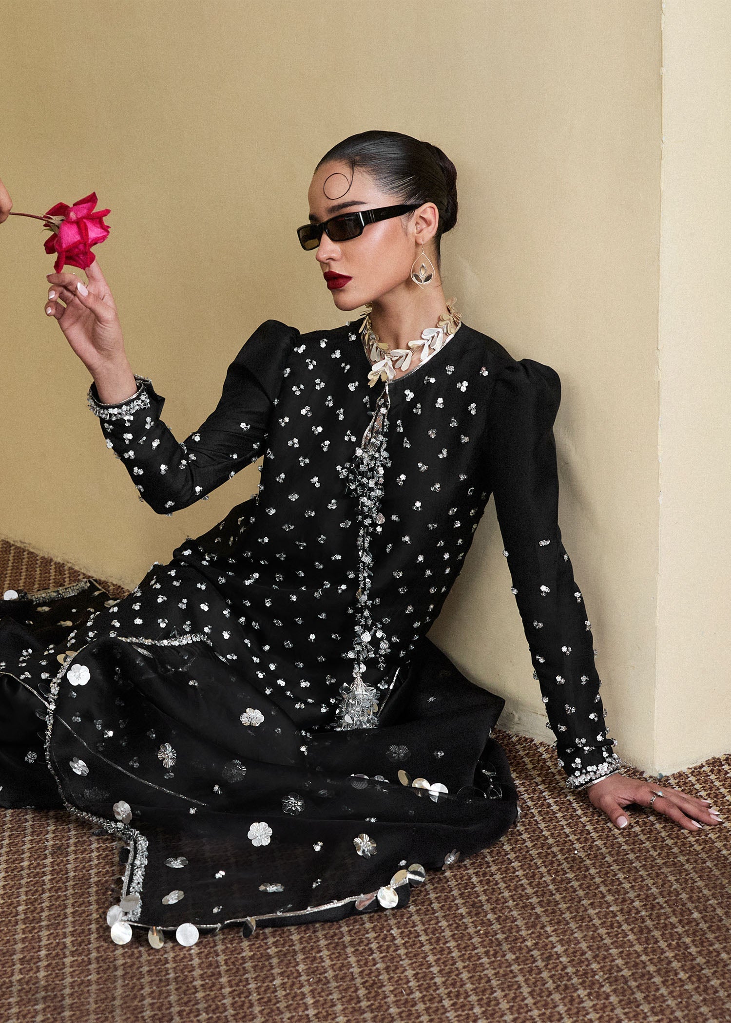 Hussain Rehar | SS Luxury Pret 25 | Kiara M Black Pure Raw Silk