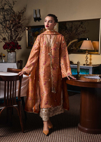 Hussain Rehar | SS Luxury Pret 25 | Dijan S Rust Brown Pure Raw Silk
