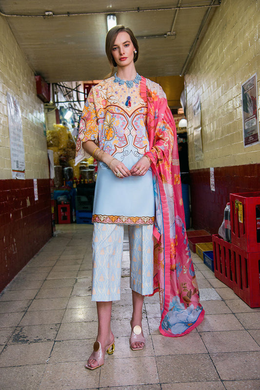 Mushq | La Dolce Hemline Prints 25 | Water Lily XS Sky Blue Lawn