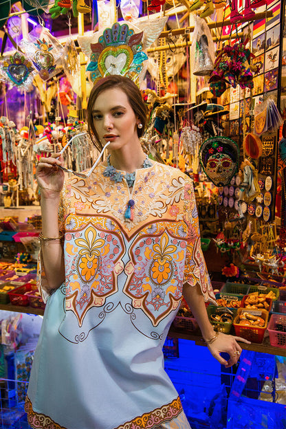 Mushq | La Dolce Hemline Prints 25 | Water Lily S Sky Blue Lawn