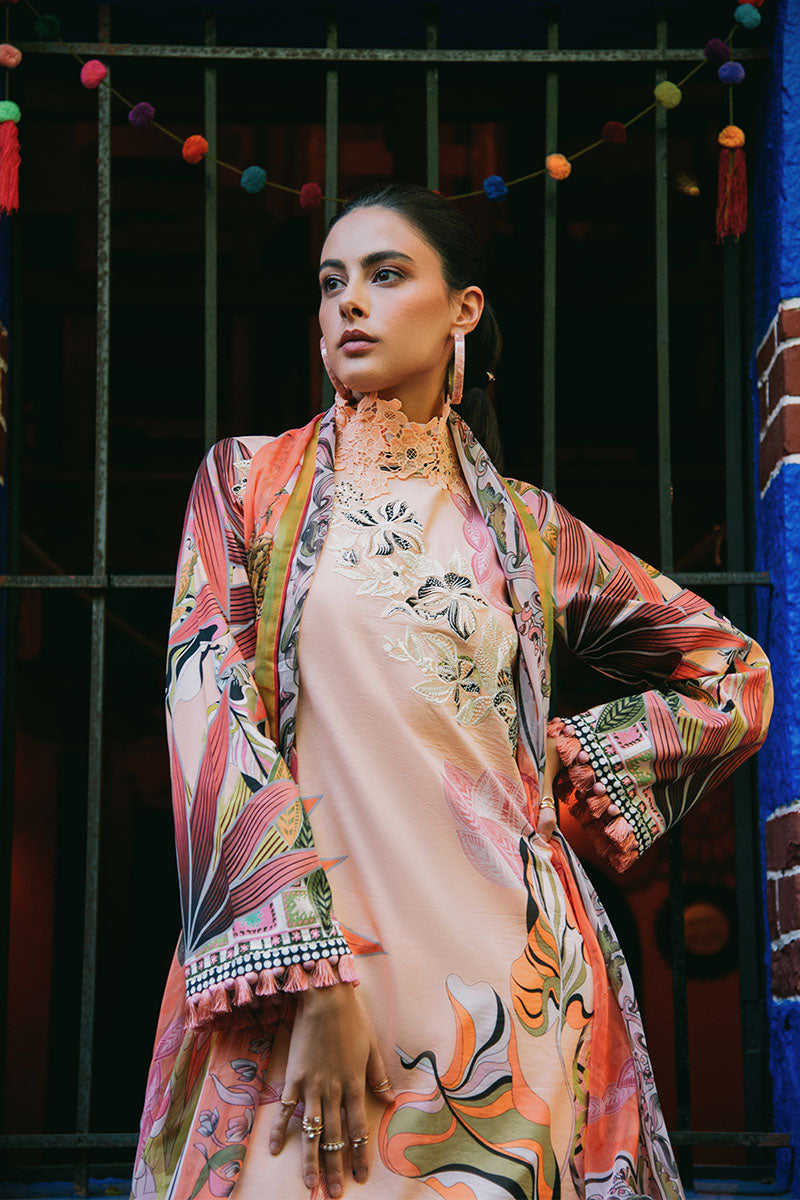 Mushq | La Dolce Hemline Prints 25 | Peach Poppies M Pale Peach Lawn