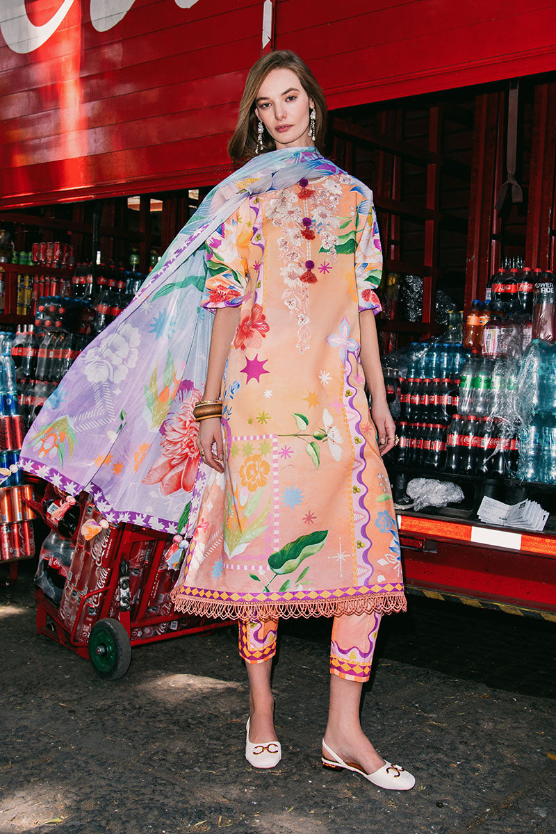 Mushq | La Dolce Hemline Prints 25 | Angels Song XS Peach Lawn