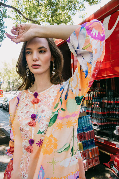 Mushq | La Dolce Hemline Prints 25 | Angels Song M Peach Lawn