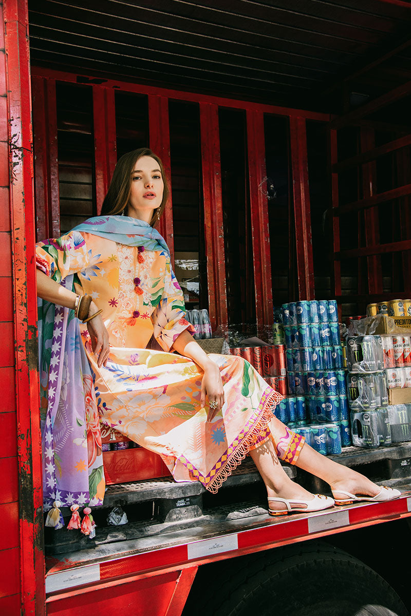 Mushq | La Dolce Hemline Prints 25 | Angels Song Custom Size Peach Lawn