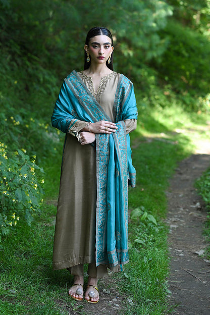 Hue Pret | Farasha Luxury Pret | Azeena L Dusty Beige Pure Silk