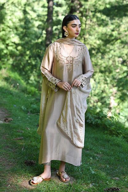Hue Pret | Farasha Luxury Pret | AFRA L Dusty Beige Pure Sheesha Silk