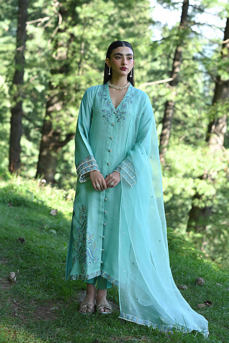 Hue Pret | Farasha Luxury Pret | Noya L Pure Organza Light Ferozi