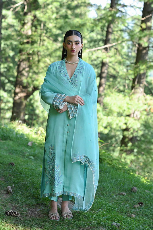 Hue Pret | Farasha Luxury Pret | Noya XS Pure Organza Light Ferozi