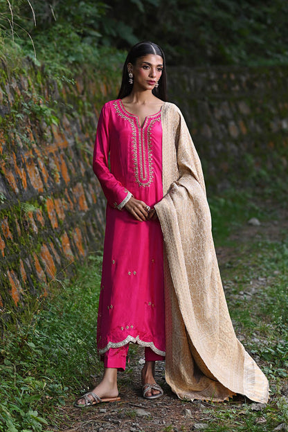 Hue Pret | Farasha Luxury Pret | Fuchsia S Hot Pink Pure Silk
