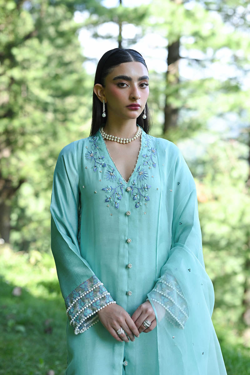 Hue Pret | Farasha Luxury Pret | Noya M Pure Organza Light Ferozi