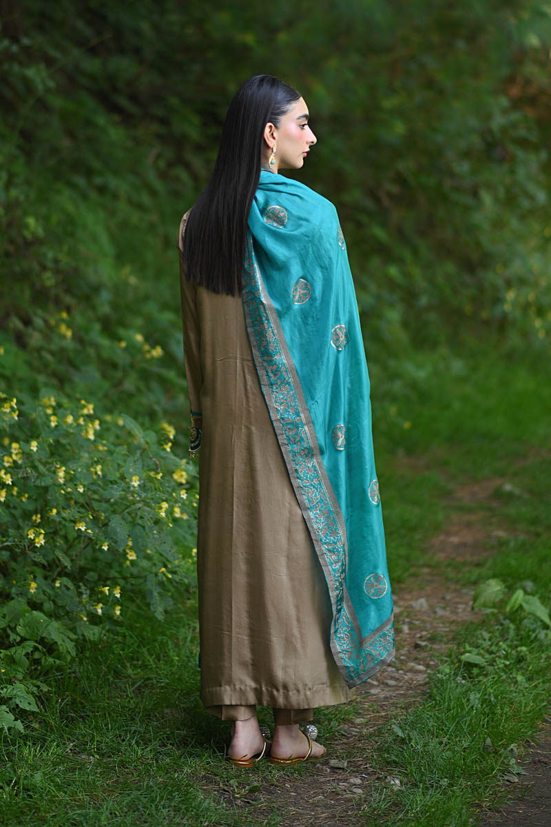 Hue Pret | Farasha Luxury Pret | Azeena S Dusty Beige Pure Silk
