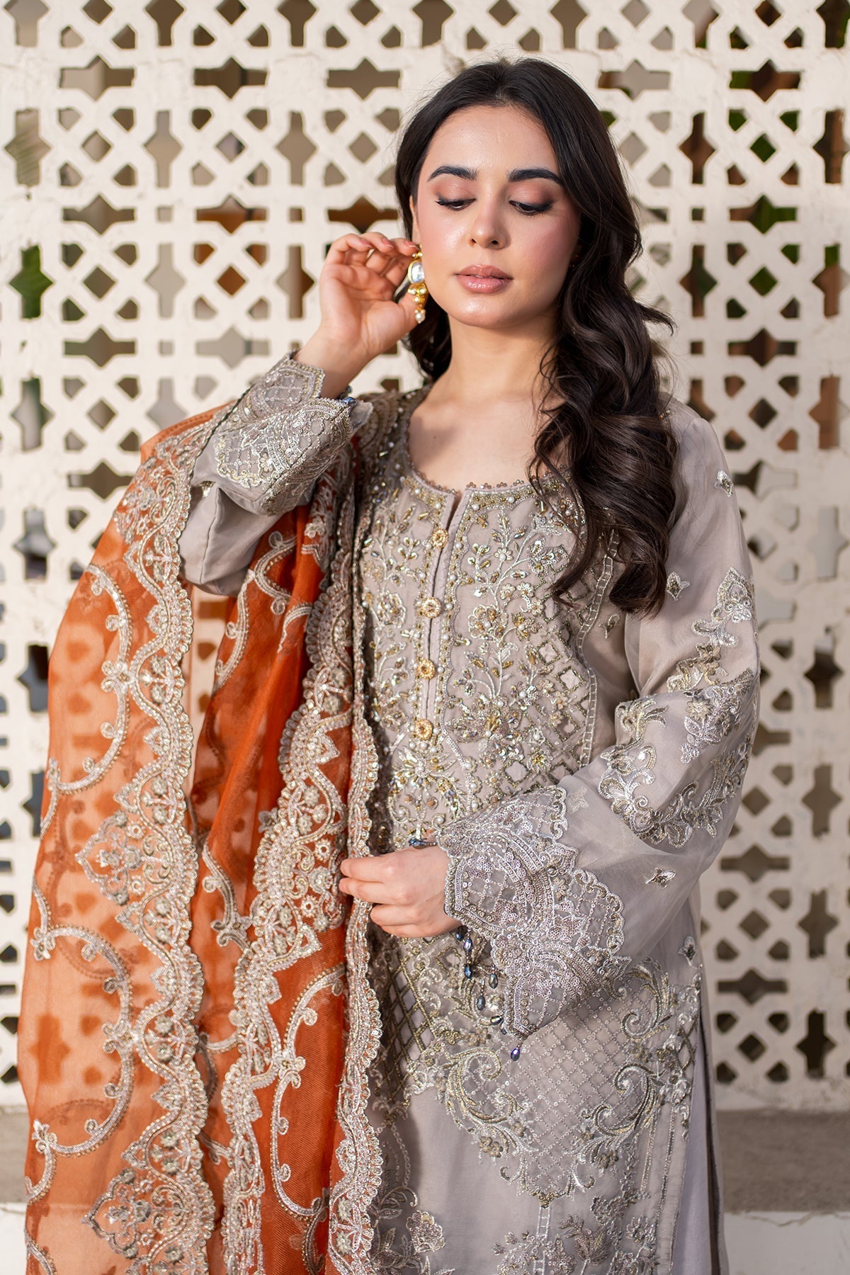Imrozia Premium | Meeras Luxury Eid 25 | I-227 MISR L Mouse Gray Organza