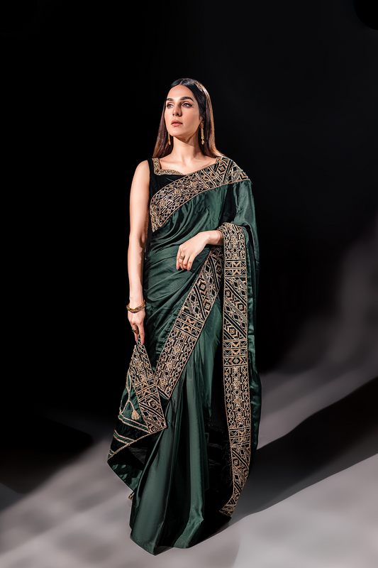 Ayesha and Usman | Celestial Night | Maya XS Emerald Green Silk