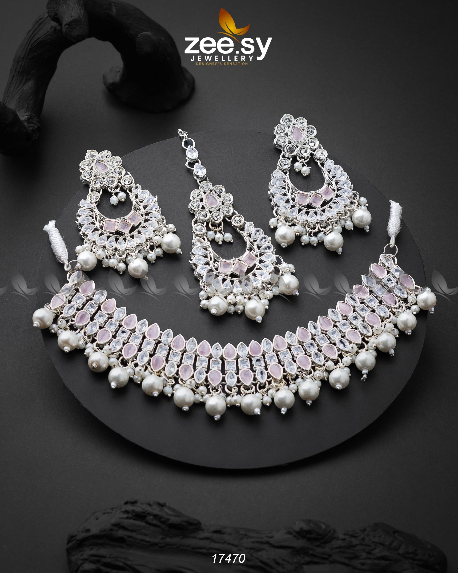 Elisa Silver Necklace Mint Pink