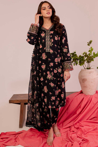 Farasha | Printed Essentials | Black Scarlet L Black Lawn
