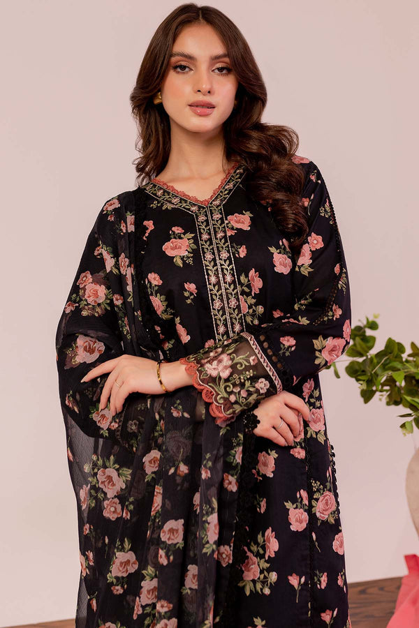 Farasha | Printed Essentials | Black Scarlet M Black Lawn