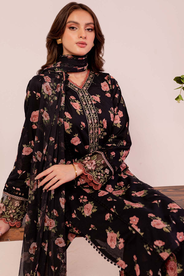 Farasha | Printed Essentials | Black Scarlet XL Black Lawn