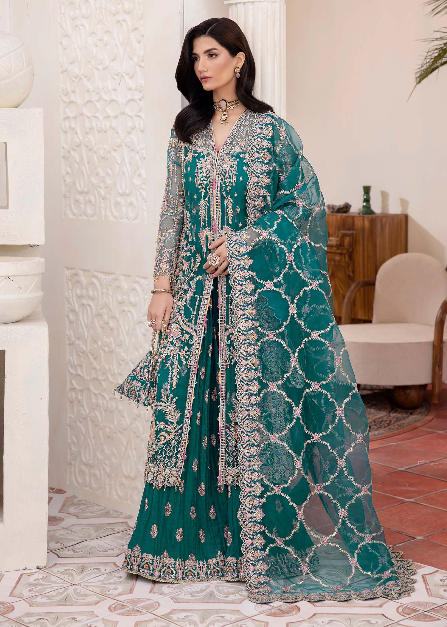 Kanwal Malik | Mirha Eid Luxury Pret 25 | Maya XL Teal Synthetic Organza