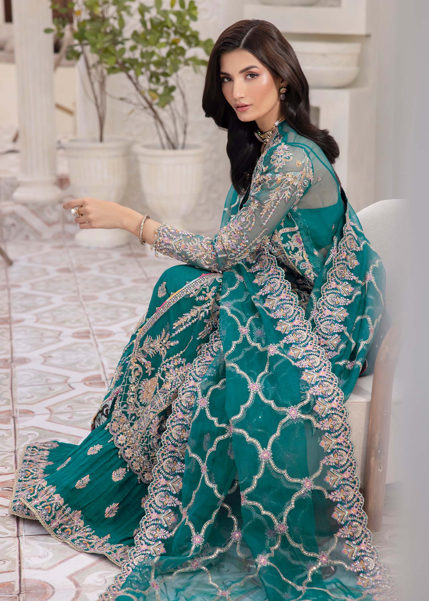 Kanwal Malik | Mirha Eid Luxury Pret 25 | Maya M Teal Synthetic Organza