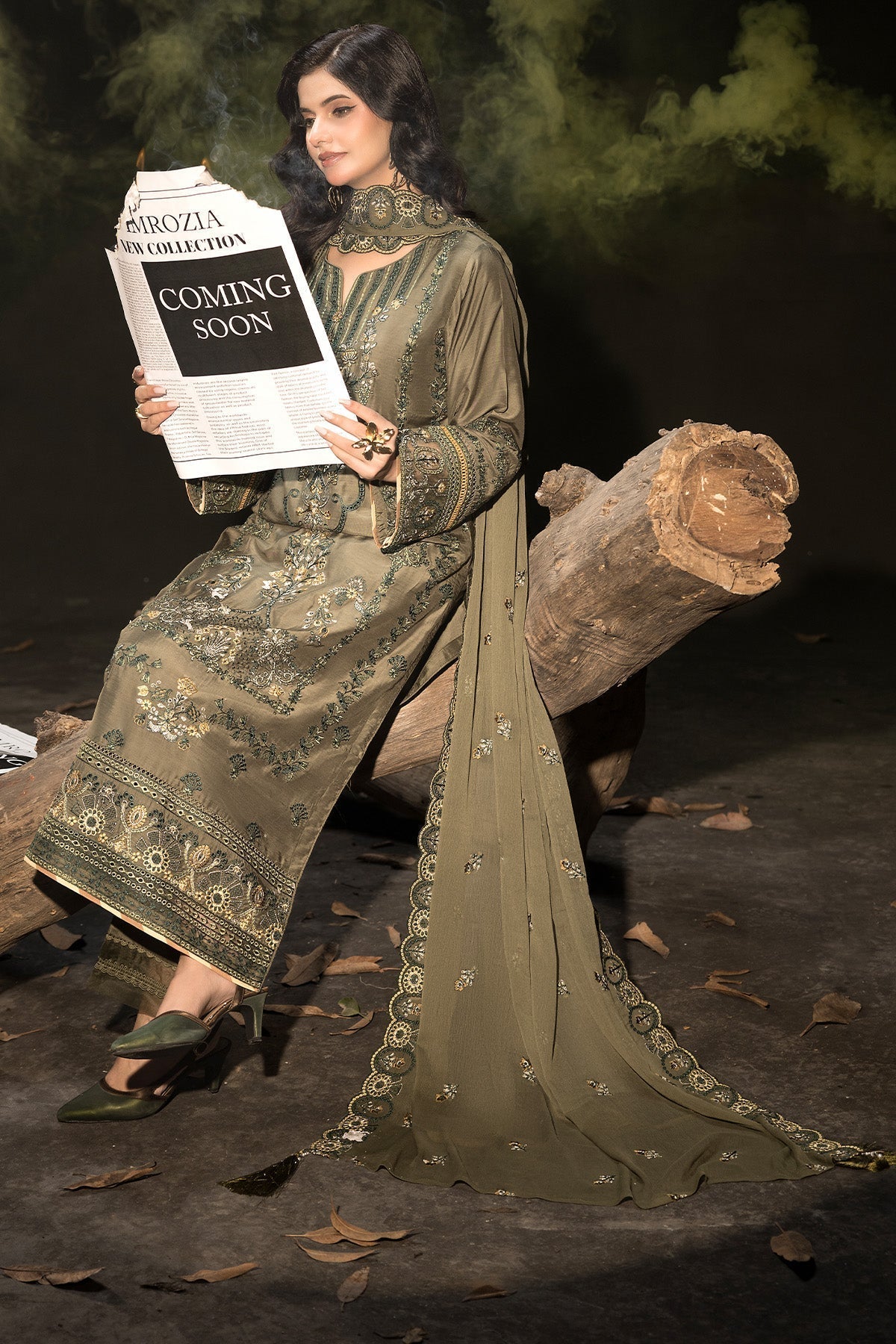 Imrozia Premium | Gulzar e Dil | I.P-105 Dilfareb XL Olive Haze Viscose
