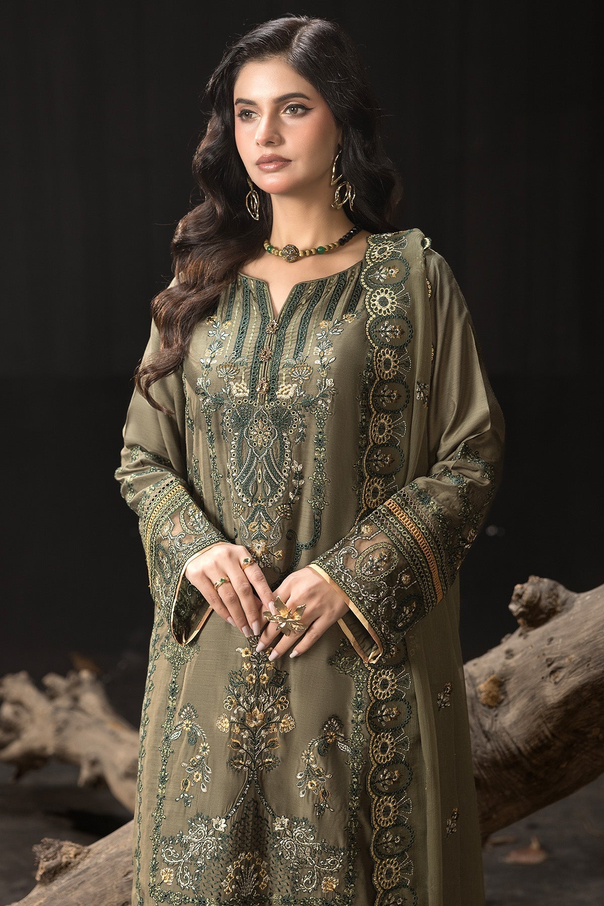Imrozia Premium | Gulzar e Dil | I.P-105 Dilfareb M Olive Haze Viscose