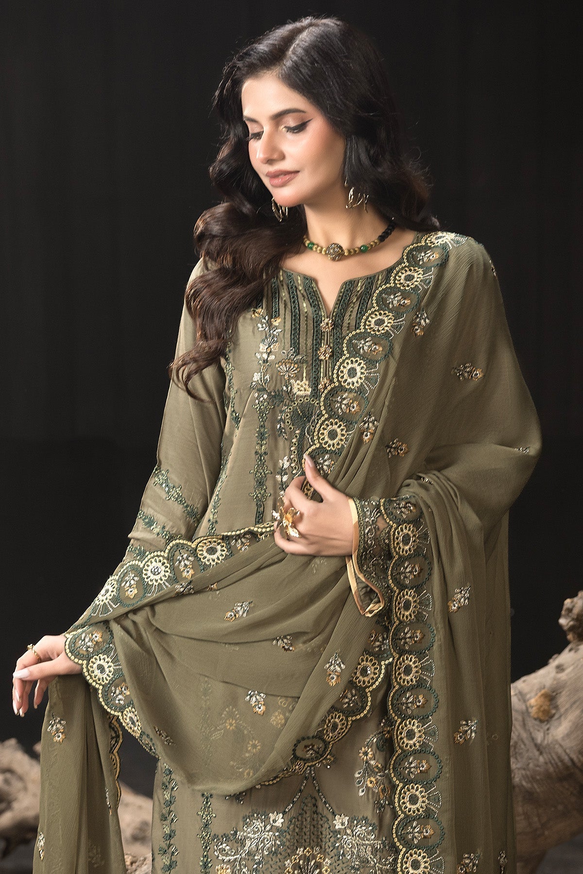 Imrozia Premium | Gulzar e Dil | I.P-105 Dilfareb L Olive Haze Viscose