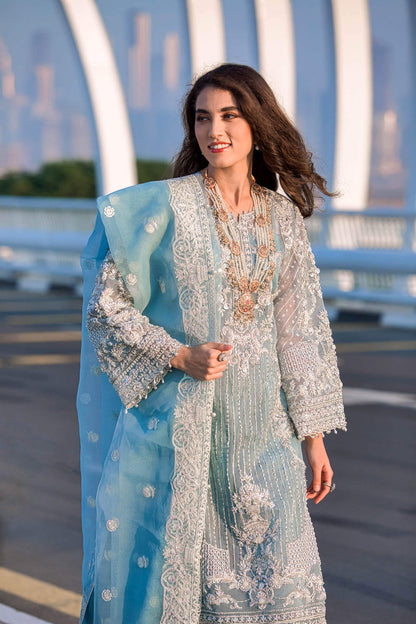 Kara | Kamdani Festive Collection | Icy Cascade M Light Blue Cotton Net