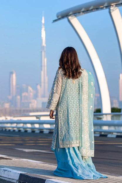Kara | Kamdani Festive Collection | Icy Cascade S Light Blue Cotton Net