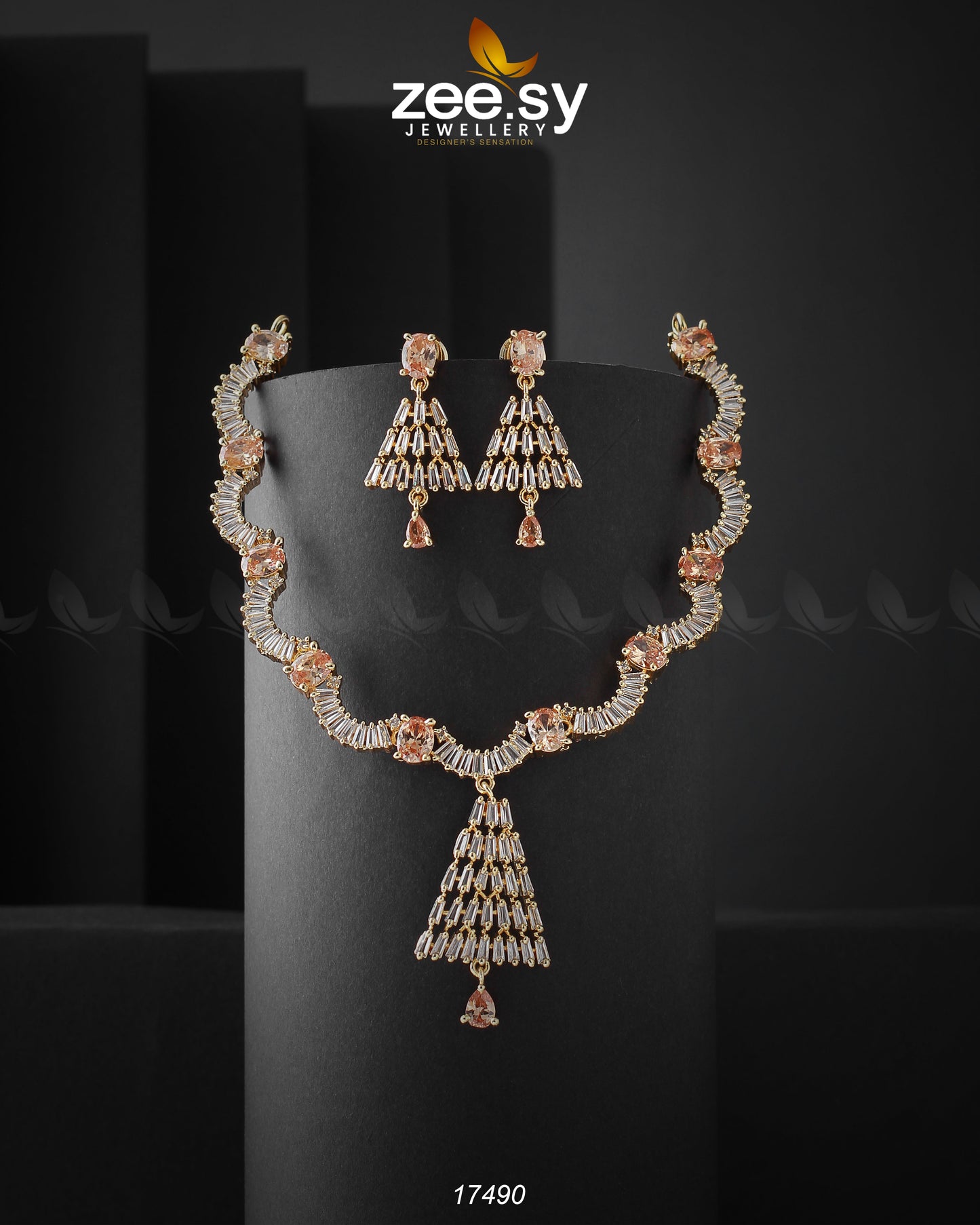 Italian Zircon Necklace Golden Champagne
