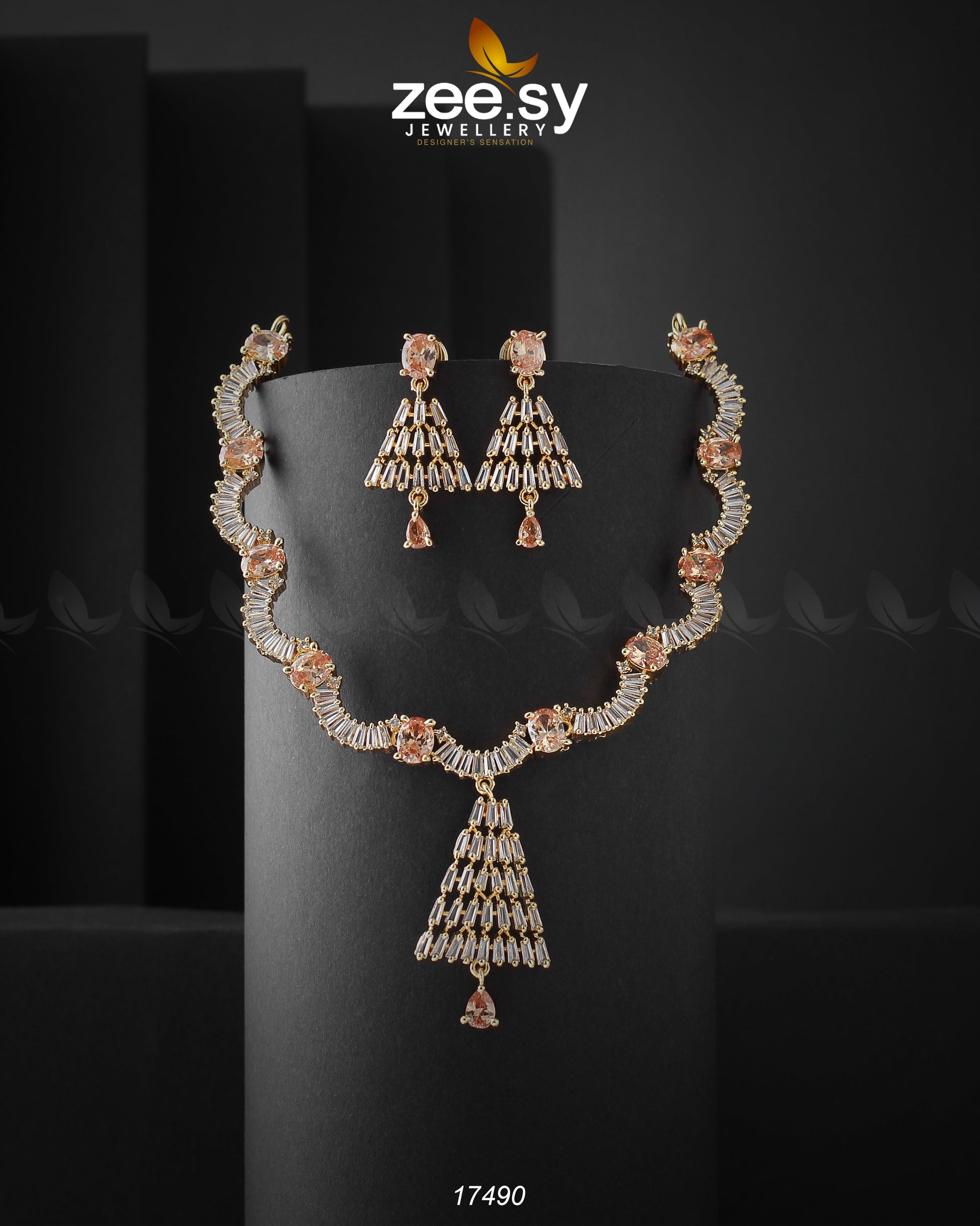 Italian Zircon Necklace Golden Champagne