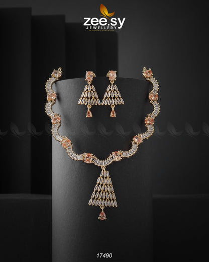 Italian Zircon Necklace Golden Champagne