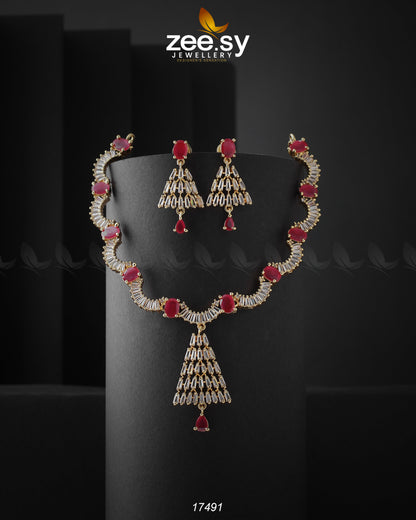 Italian Zircon Necklace Golden Red