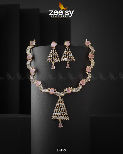 Italian Zircon Necklace Golden Mint Pink