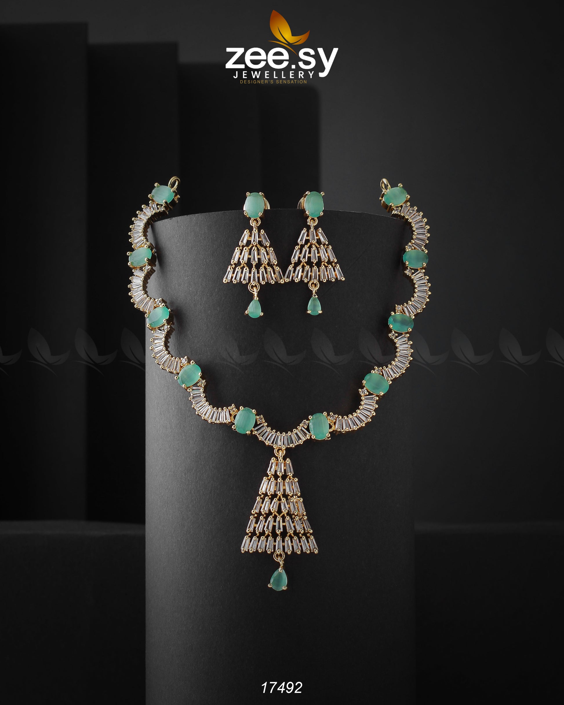 Italian Zircon Necklace Golden Mint Green