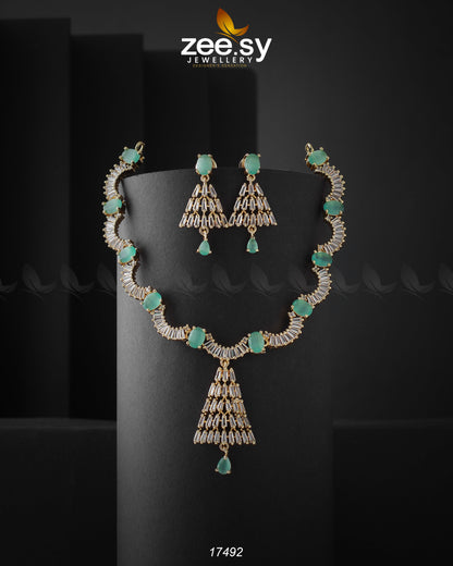 Italian Zircon Necklace Golden Mint Green