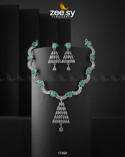 Italian Zircon Necklace Silver Mint Green
