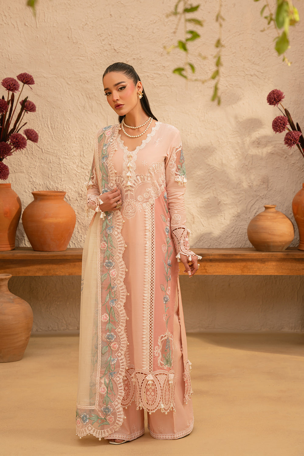 Saira Rizwan | Luxury Lawn 25 | FREYA-SRL25-09 L Lawn Pale Peach