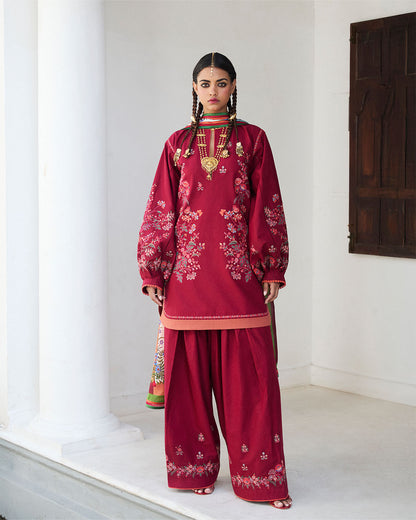 Jugnu | SS 25 | Kunar XS Deep Red Cotton