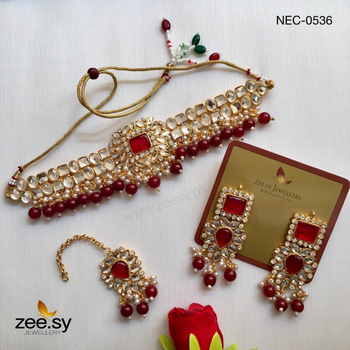 Kundan Necklace-0536 Red