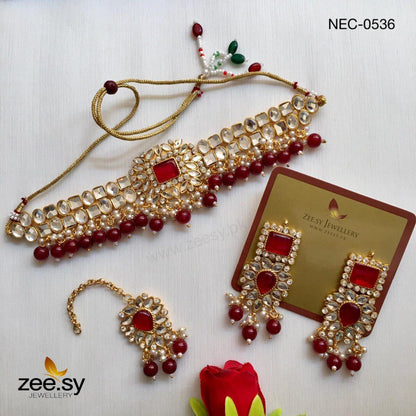 Kundan Necklace-0536 Red