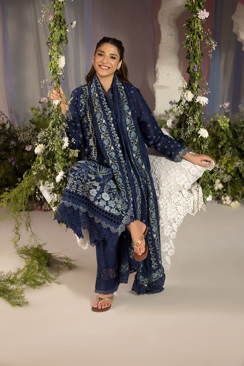 Sobia Nazir | Luxury Lawn 25 | 8A Custom Size Navy Blue Lawn