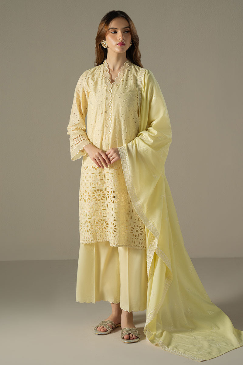 Cross Stitch | Chikankari Lawn 25 | LEMON ZEST XS Lime Yellow Lawn