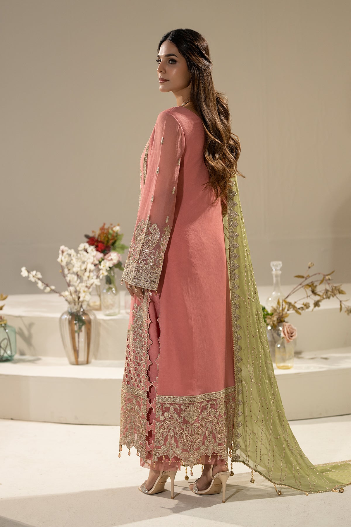 Imrozia Premium | Nisha Collection | M-82 NURAH S Peach Pink Chiffon