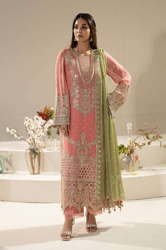 Imrozia Premium | Nisha Collection | M-82 NURAH XS Peach Pink Chiffon