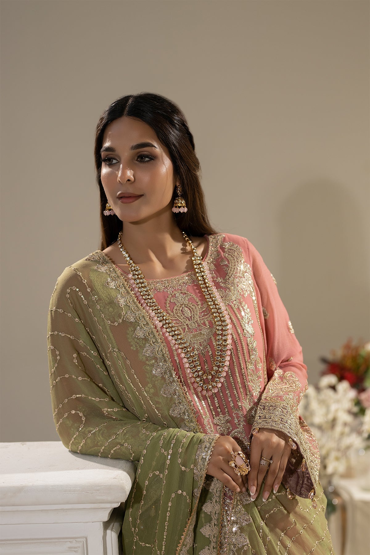 Imrozia Premium | Nisha Collection | M-82 NURAH L Peach Pink Chiffon