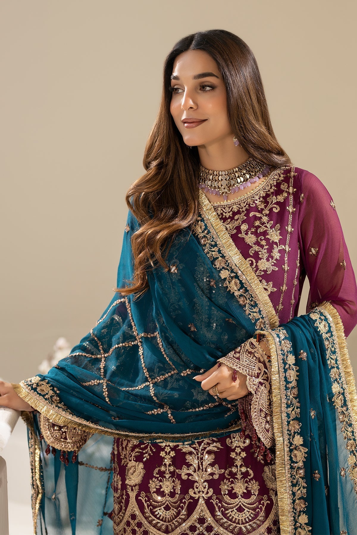 Imrozia Premium | Nisha Collection | M-84 ZEHAK M Magenta Chiffon