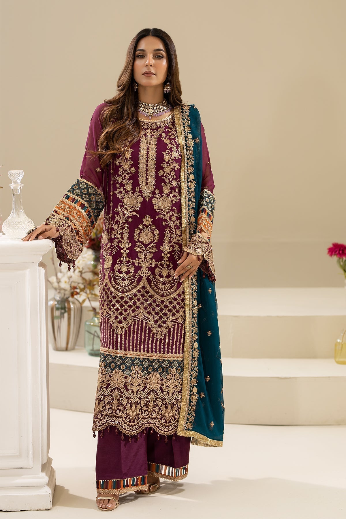 Imrozia Premium | Nisha Collection | M-84 ZEHAK XS Magenta Chiffon