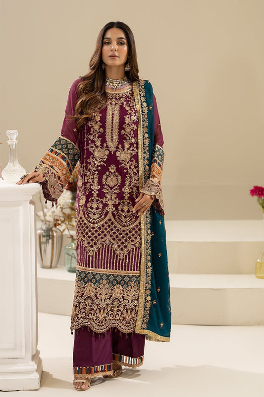 Imrozia Premium | Nisha Collection | M-84 ZEHAK XS Magenta Chiffon