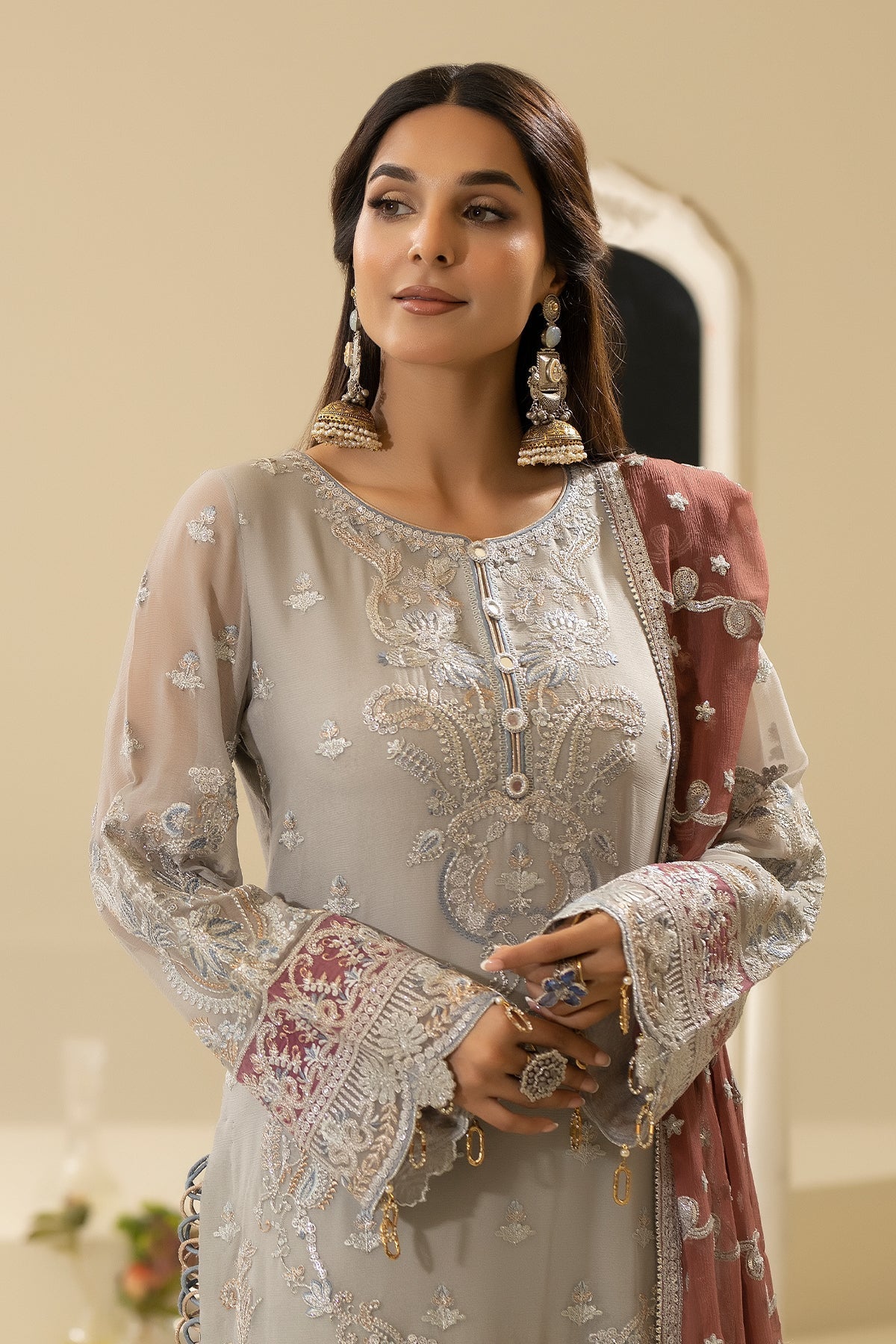 Imrozia Premium | Nisha Collection | M-85 MEHZA L Light Gray Chiffon